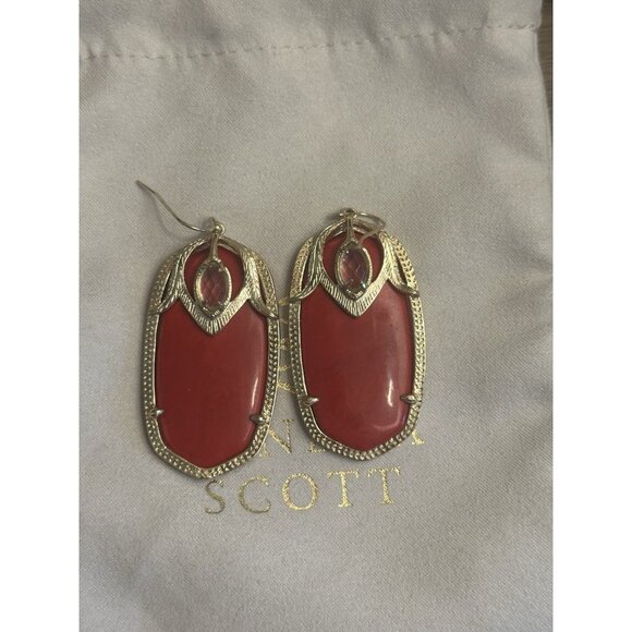 Kendra Scott Vintage Gold Darby Earrings Red Art Deco Western Style Dangle - Picture 1 of 3